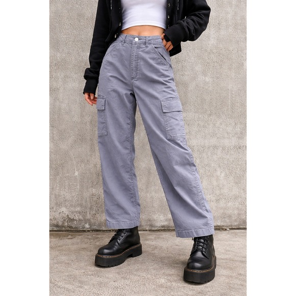 Hollister Pants - Hollister Gray/Blue Cargo Wide-Leg Pants
